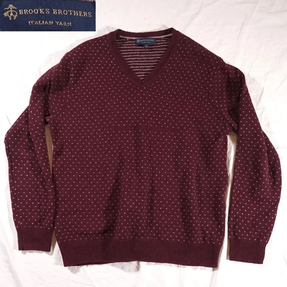 Brooks Brothers V Neck Sweater Italian Yarn Polka Dot Medium